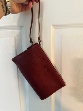 Beck Genuine Pebble Leather Wristlet Clutch - Burgundy
